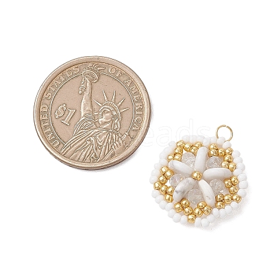 Natural Gemstone & Glass Seed Beaded Flower Pendants PALLOY-MZ01211-1