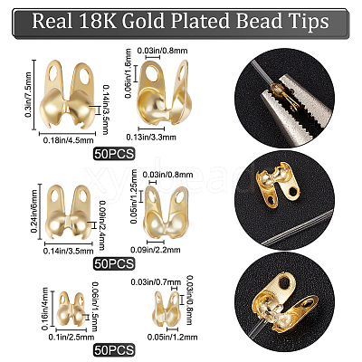 150Pcs 3 Size Brass Bead Tips KK-BBC0009-14-1