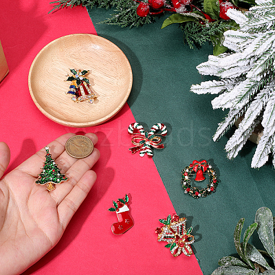 6Pcs 6 Styles Christmas Theme Enamel Pins JEWB-SP0001-09-1