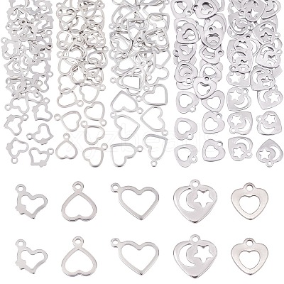 150Pcs 5 Style 304 Stainless Steel Open Pendants STAS-UN0030-54-1