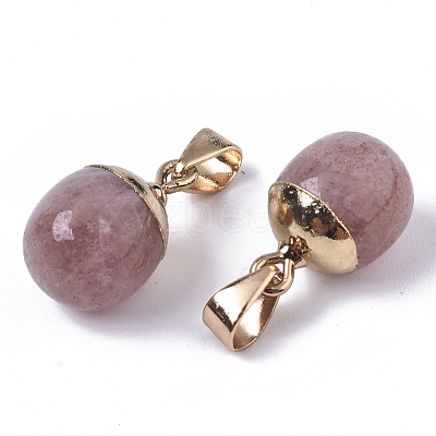 Top Golden Plated Natural Strawberry Quartz Pendants G-T131-03I-1