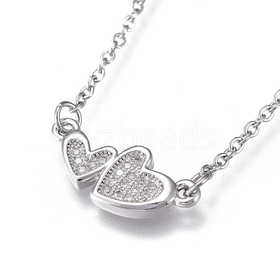 Brass Micro Pave Clear Cubic Zirconia Pendant Necklaces NJEW-R256-08P-1