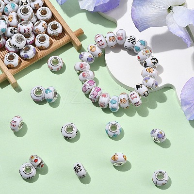 60Pcs 10 Styles Opaque Resin European Beads RPDL-YW0001-21-1