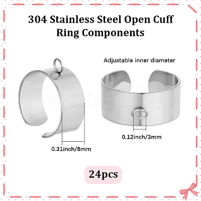 24Pcs 304 Stainless Steel Finger Ring Settings STAS-BBC0010-09B-1