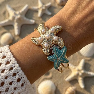 Ocean Alloy Enamel Starfish Hinged Cuff Bangles for Women WG74D0D-02-1