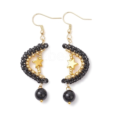 Natural Black Onyx Dangle Earrings EJEW-MZ00544-03-1