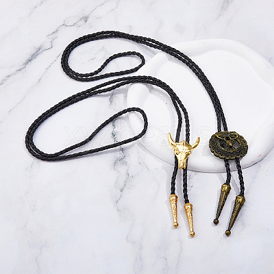 2Pcs 2 Style Adjustable Vintage PU Leather Bolo Ties NJEW-HY0001-01-1