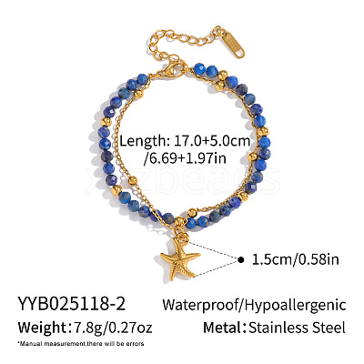 Minimalist Natural Lapis Lazuli & Satellite Chains Double-layer Bracelets PC9260-2-1