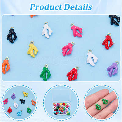 40Pcs 10 Colors Coral Shape Alloy Enamel Pendants ENAM-SC0008-17-1