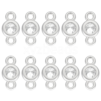 10Pcs 925 Sterling Silver Pave Clear Cubic Zirconia Flat Round Links Connector Charms STER-BC0004-22P-1
