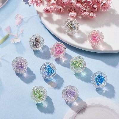 10Pcs 5 Colors UV Plating Rainbow Iridescent Acrylic Beads OACR-YW0001-56-1
