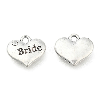 Wedding Theme Antique Silver Tone Tibetan Style Heart with Bride Rhinestone Charms LS-TIBEP-N005-12E-1