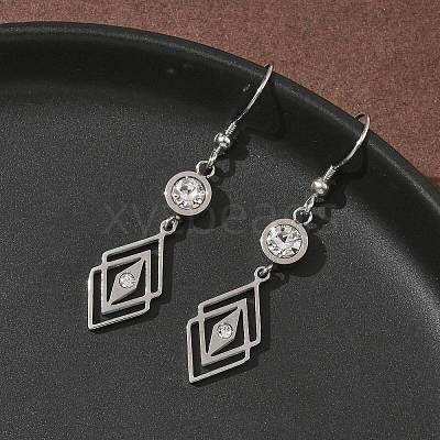 304 Stainless Steel Rhombus Dangle Earrings Hand Polished EJEW-Z129-12G-01-1