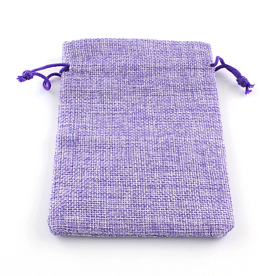 Polyester Imitation Burlap Packing Pouches Drawstring Bags X-ABAG-R005-14x10-03-1
