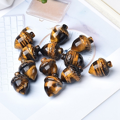 Natural Tiger Eye Carved Healing Acorn Figurines PW-WG75049-01-1