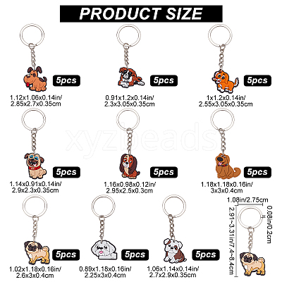 45Pcs 9 Style Cute Cartoon PVC Plastic Dog Pendant Keychain KEYC-CP0001-11-1