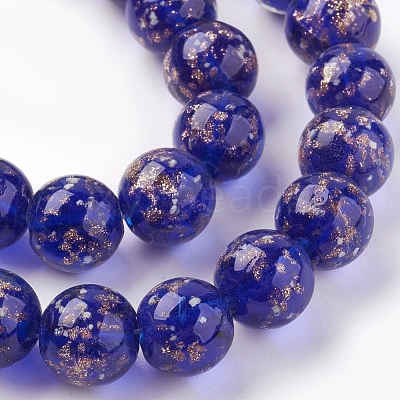 Handmade Gold Sand Lampwork Beads Strands LAMP-P051-L05-10mm-1