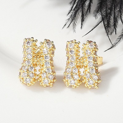 Brass Micro Pave Cubic Zirconia Stud Earrings EJEW-Z091-04G-H-1
