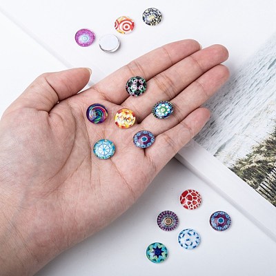 Mosaic Printed Glass Half Round/Dome Cabochons X-GGLA-N004-12mm-G-1