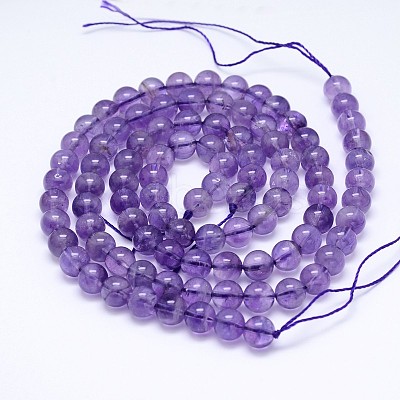 Natural Amethyst Round Bead Strands G-M212-8mm-02A-1