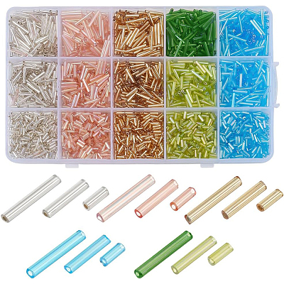 120G 15 Styles Glass Bugle Beads SEED-PH0002-60A-1