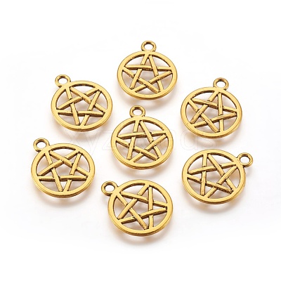Tibetan Style Alloy Flat Round with Star Charms TIBEP-5248-AG-FF-1