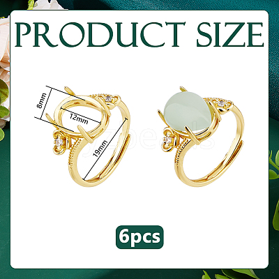 6Pcs Rack Plating Oval Brass Micro Pave Cubic Zirconia Adjustable Solitaire Ring Components KK-DC0005-11-1