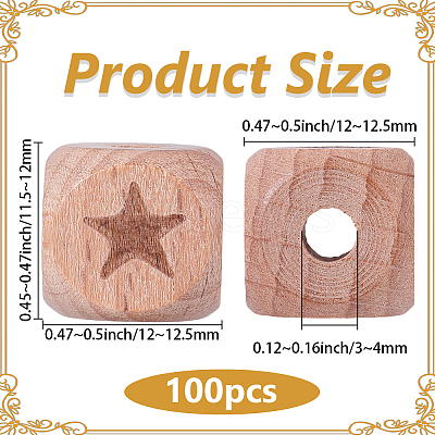 100Pcs Engraved Beech Wood Beads WOOD-PA0001-86A-1