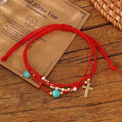 Synthetic Turquoise & Brass Cross Charm Bracelets TP2540-2-1