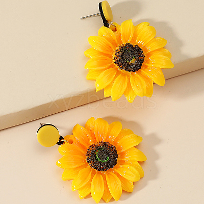 Exaggerated Sunflower Acrylic Dangle Stud Earrings VQ9913-1