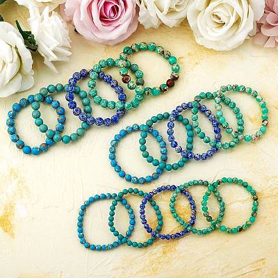 3Pcs 3 Size Synthetic Imperial Jasper Round Beaded Stretch Bracelets Set BJEW-SW00064-31-1