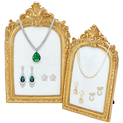 2Pcs 2 Styles Arch Shape Resin & Velvet Photo Frame Necklace Display Stands NDIS-GW0001-01-1