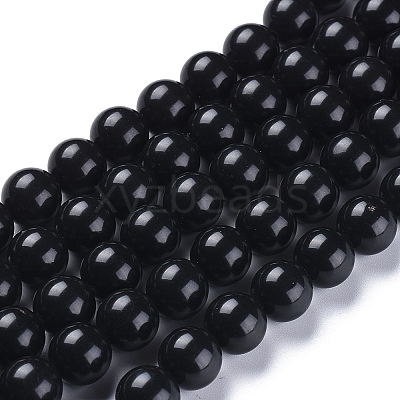 Natural Black Stone Beads Strands G-I288-A02-12mm-1