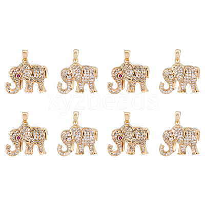 8Pcs 2 Colors Ion Plating(IP) Brass Micro Pave Cubic Zirconia Pendants KK-DC0002-91-1