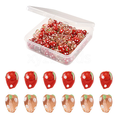100Pcs 2 Colors Handmade Lampwork 3D Strawberry Beads LAMP-CD0001-14-1