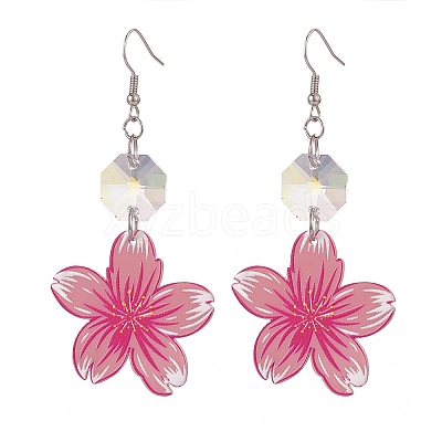 Acrylic Flower Dangle Earrings with Glass Beaded EJEW-JE05157-1