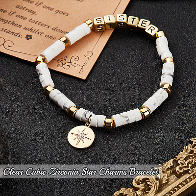 Word Sister Synthetic Howlite & Brass Beaded Stretch Bracelet BJEW-OC0001-14-1