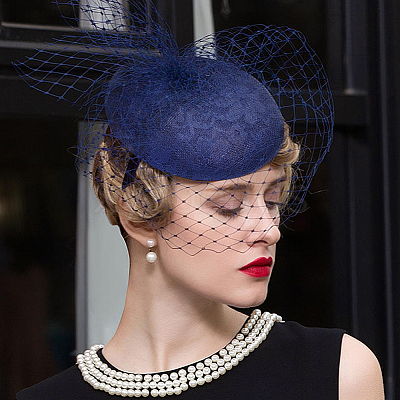 Imitation Hemp Round Fascinator Hat Base for Millinery AJEW-WH0472-45C-01-1