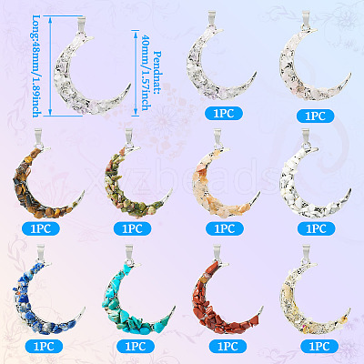 10Pcs Moon Alloy Natural & Synthetic Gemstone Pendants PALLOY-TAC0147-1