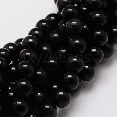 Natural Obsidian Round Beads Strands G-E329-6mm-37-1