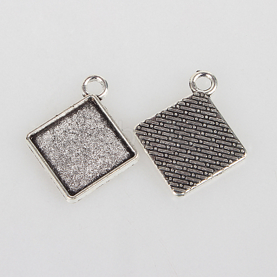 Vintage Tibetan Style Alloy Rhombus Pendant Cabochon Bezel Settings X-TIBEP-O006-58AS-1