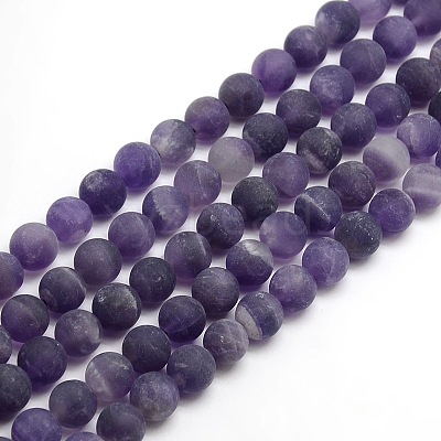 Frosted Natural Amethyst Round Bead Strands G-M064-4mm-13-1