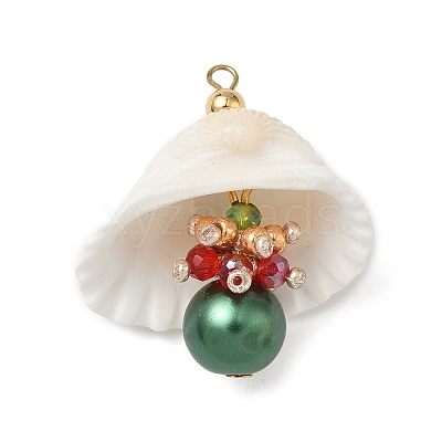 Natural Shell & Round Glass Pendants PALLOY-MZ00912-08-1