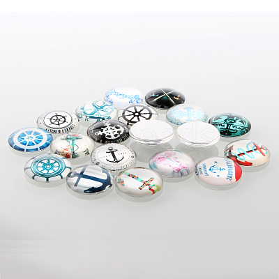 Helm &  Anchor Printed Glass Cabochons GGLA-A002-12mm-WW-1