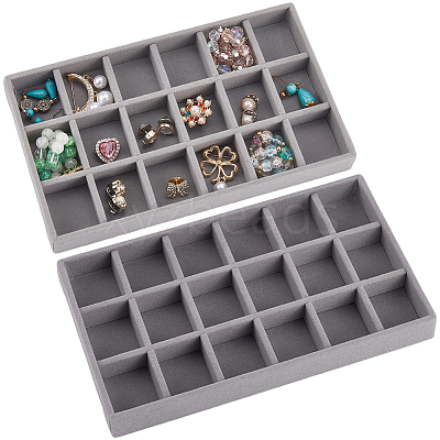 18 Grids Rectangle Wood Covered with Velvet Jewelry Trinket Display Trays AJEW-WH20054-062H-02-1