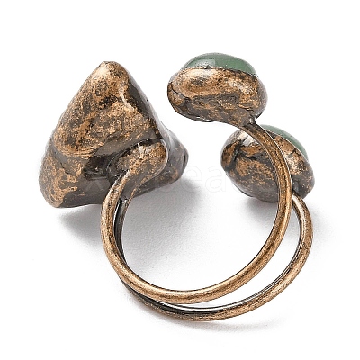 Nuggets Natural Druzy Agate & Green Aventurine Open Cuff Rings RJEW-A041-02R-1
