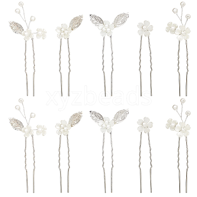 Alloy with Plastic Beads Hair Sticks for Women Girls OHAR-WH20010-08P-1