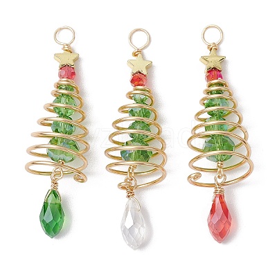 3Pcs 3 Colors Christmas Theme Copper Wired Glass Big Pendants PALLOY-JF02854-1