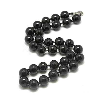 Natural Dyed & Heated Black Agate Beaded Necklaces NJEW-S405-02-1