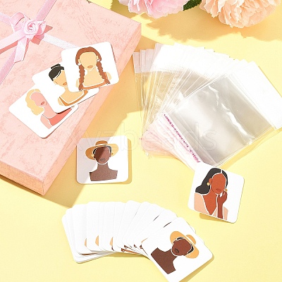 100Pcs 5 Styles Square Girl Print Paper Earring Display Cards CDIS-FS0001-25-1